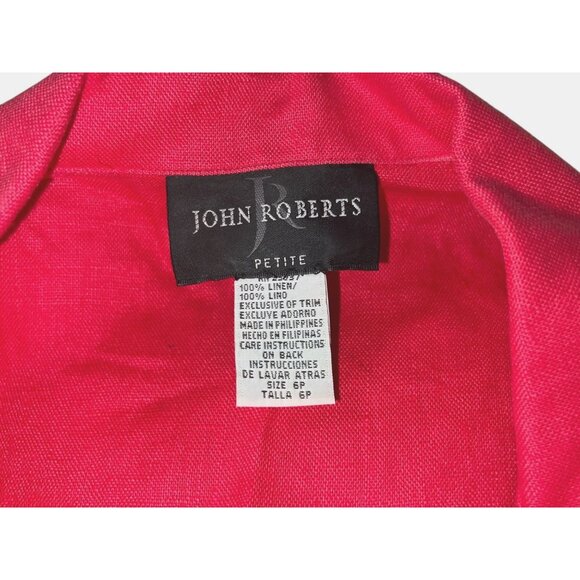 John Roberts Petite Pink Linen Button-Up Blazer Blouse Sz 6 Petite Floral Embroi - Picture 2 of 11